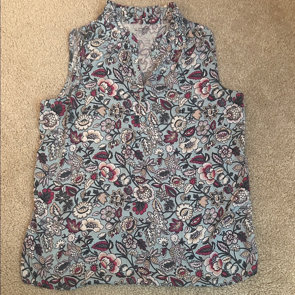 Loft outlet green mixed media Floral Sleeveless Top